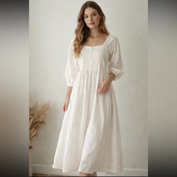 Vintage Cornell trading boho white prairie dress - Picture 2 of 13